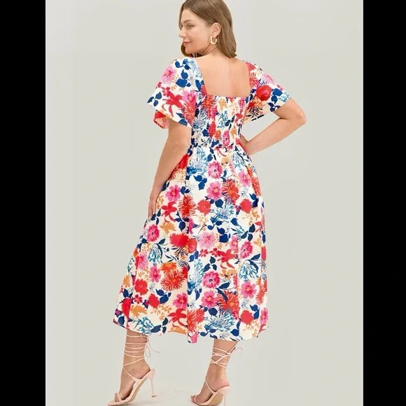 BloomChic floral Backless Square neck Midi Dress Plus Size 22-24 - Picture 2 of 8
